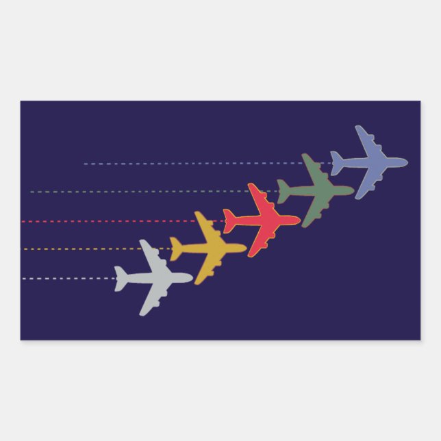 farbige Reiseflugzeuge Rechteckiger Aufkleber (Vorderseite)