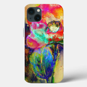 Farbige retro abstrakte Mohn-Wasserfarbe iPhone Hülle