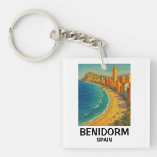 Farbige Retro Benidorm Spanien Costa Blanca Reise Schlüsselanhänger