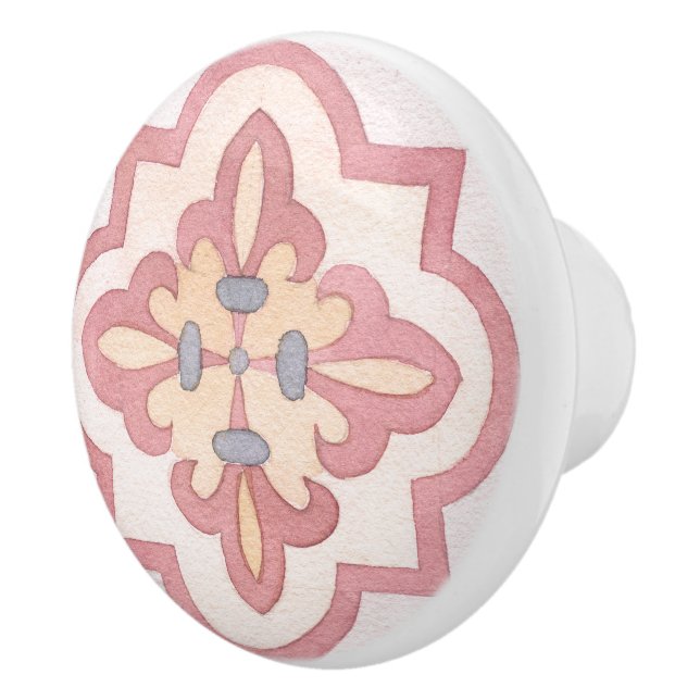 Farbige Retro-Blume in Aquarell für Küchenrosa Keramikknauf (Rechts)