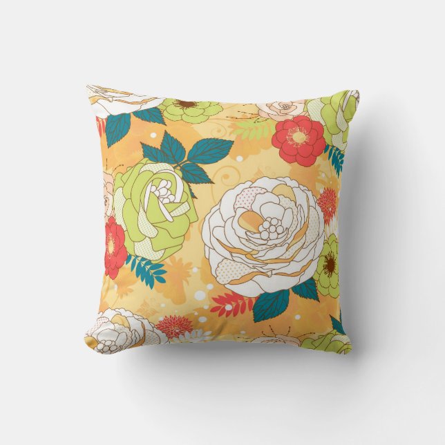 Farbige Retro-Blume Kissen (Vorderseite)