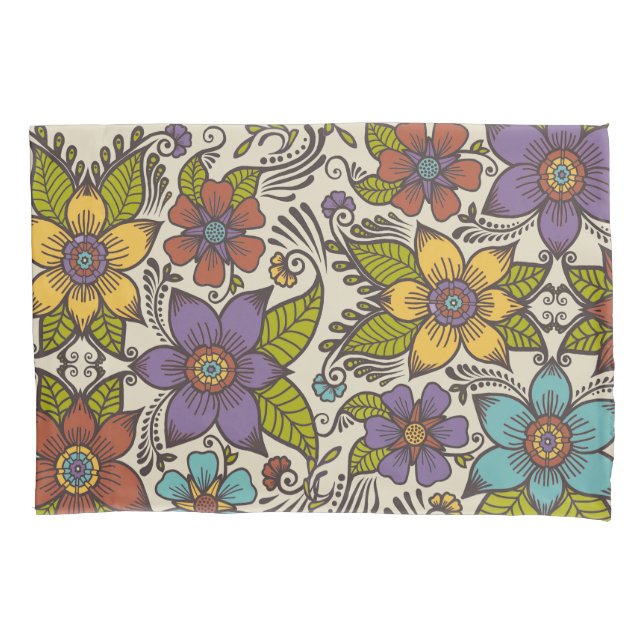 Farbige Retro-Blume Kissenbezug (Vorderseite)