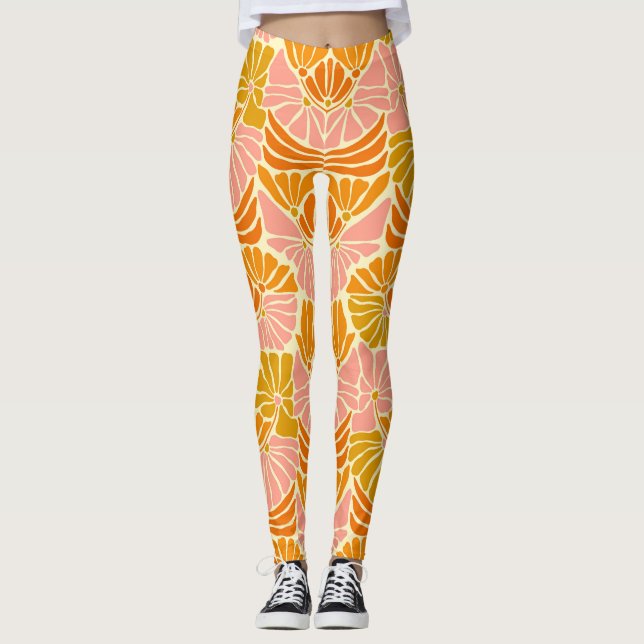 Farbige Retro-Blume Leggings (Vorderseite)