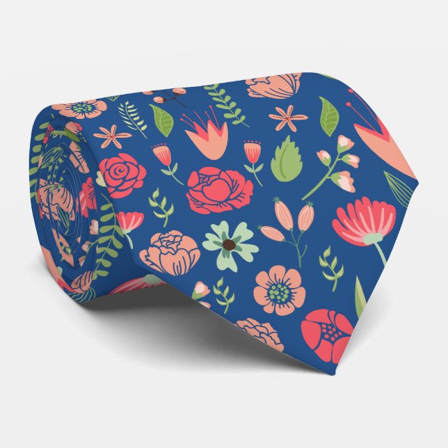 Farbige Retro-Blume Muster 2 Krawatte (Gerollt)