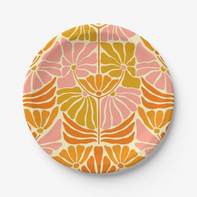 Farbige Retro-Blume Pappteller (Vorderseite)