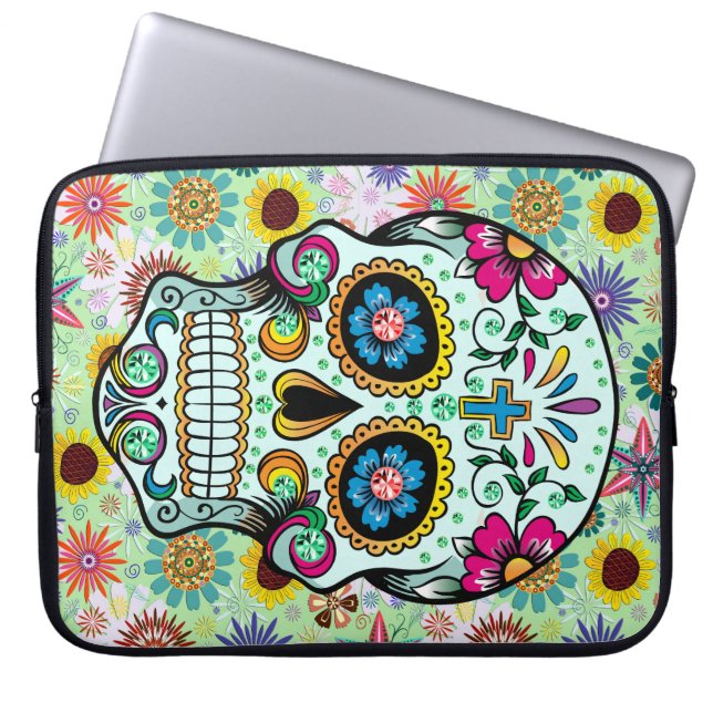 Farbige Retro-Blume Skull 2 Laptopschutzhülle (Vorderseite)