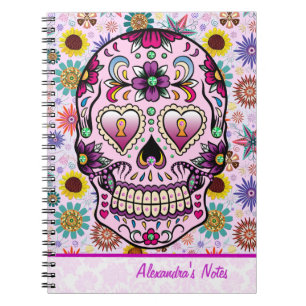Farbige Retro-Blume Skull Notizblock