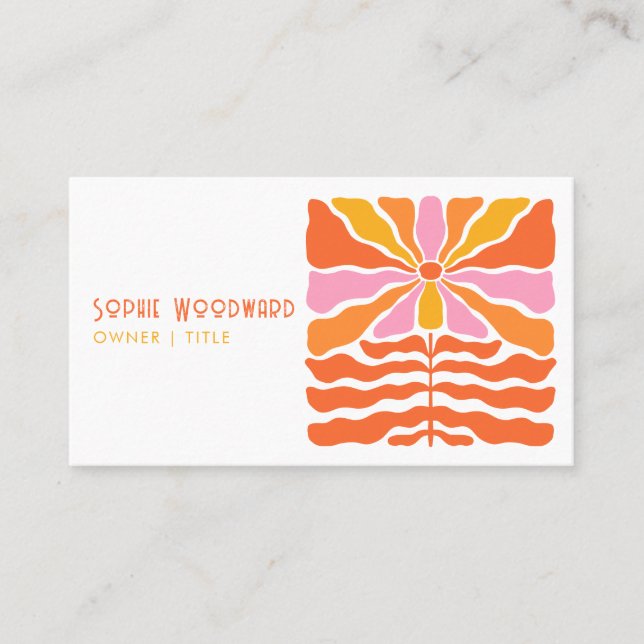 Farbige Retro-Blume Typografie der 70er Jahre Visitenkarte (Vorderseite)