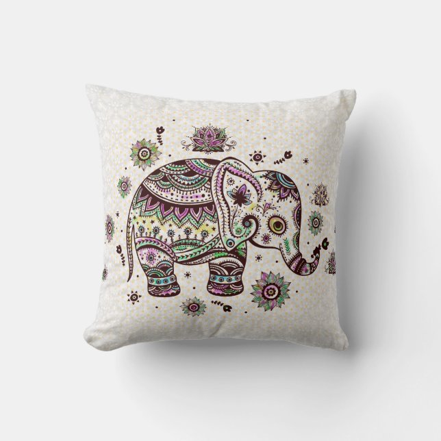 Farbige Retro-Blume und Elephant einfügen Kissen (Vorderseite)