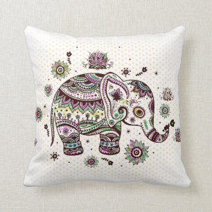 Farbige Retro-Blume und Elephant einfügen Kissen