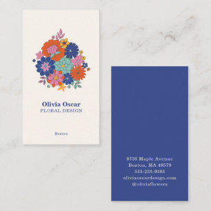 Farbige Retro-Blumen Floral Florist Blau Visitenkarte