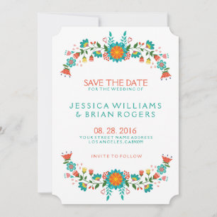Farbige Retro-Blumenrahmen Save the Date