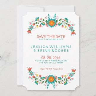 Farbige Retro-Blumenrahmen Save the Date