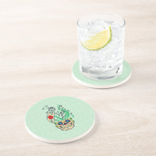 Farbige Retro Blumenzucker Schädel Rote Rosen Getränkeuntersetzer