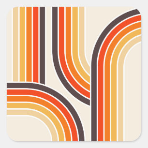 Farbige Retro-Bögen und -Linien Quadratischer Aufkleber