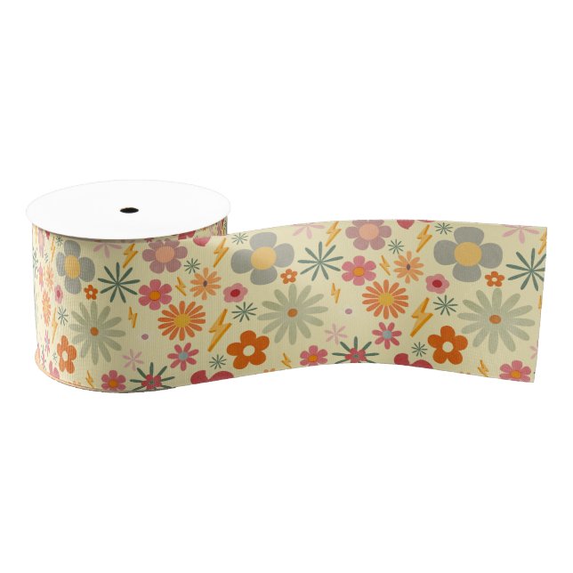 Farbige Retro Daisy Blume Design-Muster Ribbon Ripsband (Spule)