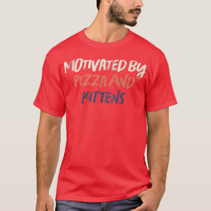 Farbige Retro-Funny motiviert von Pizza und Kätzch T-Shirt