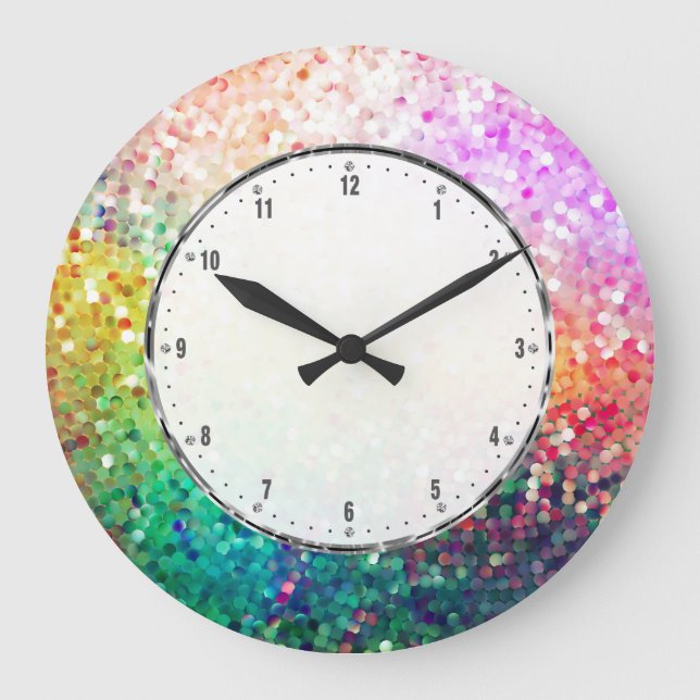 Farbige Retro-Glitzer drucken Große Wanduhr (Vorderseite)