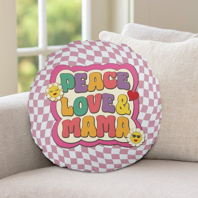 Farbige Retro Groovy Mama Zitat Typografie Hippie Rundes Kissen (Von Creator hochgeladen)