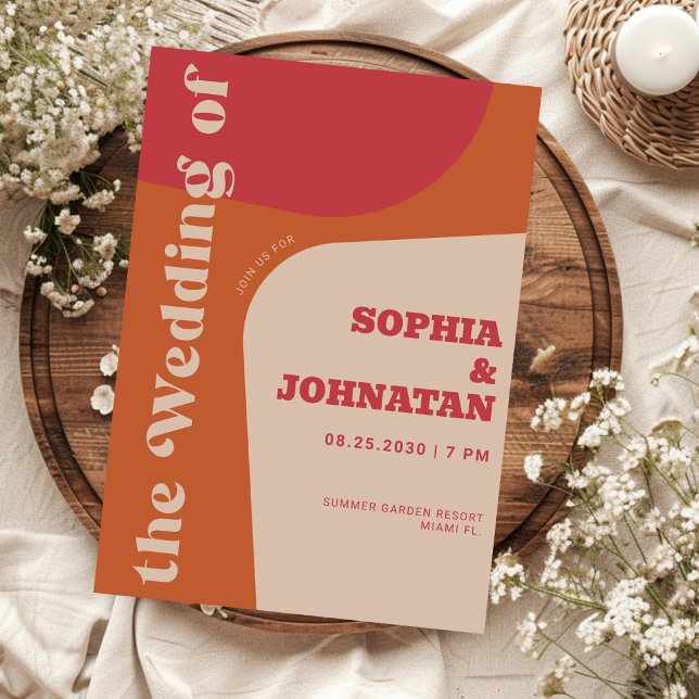 Farbige retro-kühne Typografie-Hochzeit Einladung (Von Creator hochgeladen)
