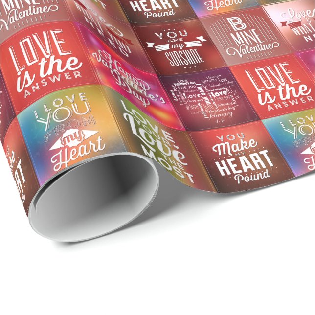 Farbige Retro-Liebe-Quotes Muster 2 Geschenkpapier (Rolleneckpunkt)