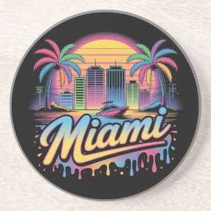Farbige Retro-Miami-Vaporwave-Reisekunst Getränkeuntersetzer