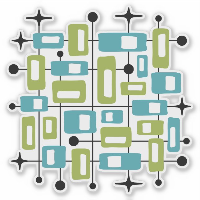 Farbige Retro-Mitte-des-Jahrhunderts-Moderne-Atom- Aufkleber (Vorderseite)