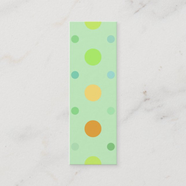 Farbige Retro-Polka-Punkte: grün, gelb und orange Mini Visitenkarte (Vorderseite)