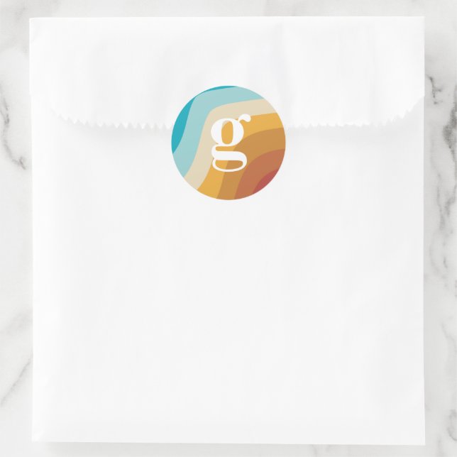 Farbige Retro-Regenbogen-Abstrakte Waves Monogramm Runder Aufkleber (Tasche)