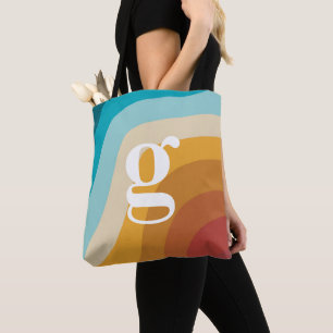 Farbige Retro-Regenbogen-Abstrakte Waves Monogramm Tasche
