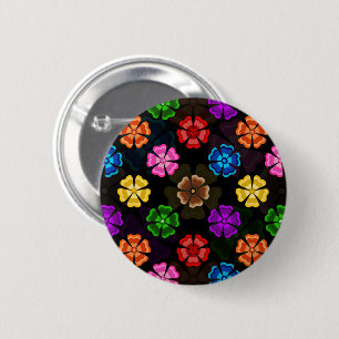 Farbige Retro-Regenbogen-Blumen-Design Schwarz Button