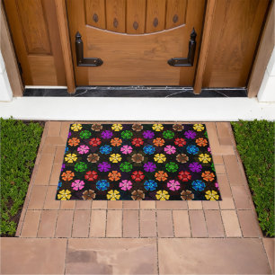 Farbige Retro-Regenbogen-Blumen-Design Schwarz Fußmatte