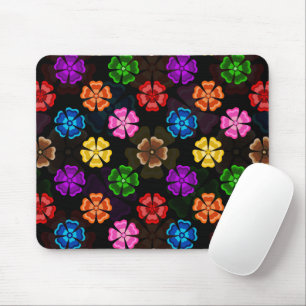 Farbige Retro-Regenbogen-Blumen-Design Schwarz Mousepad