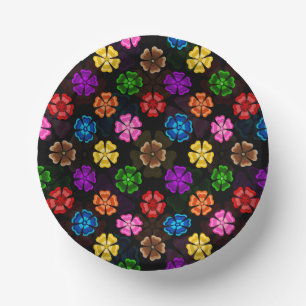 Farbige Retro-Regenbogen-Blumen-Design Schwarz Pappteller