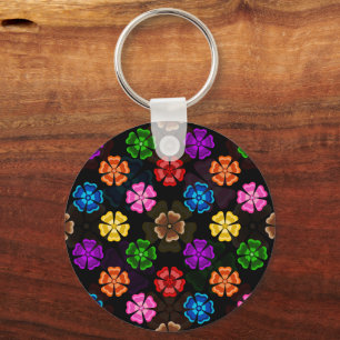 Farbige Retro-Regenbogen-Blumen-Design Schwarz Schlüsselanhänger