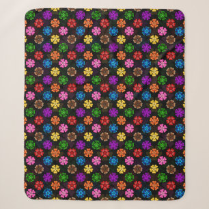 Farbige Retro-Regenbogen-Blumen-Design Schwarz Sherpadecke