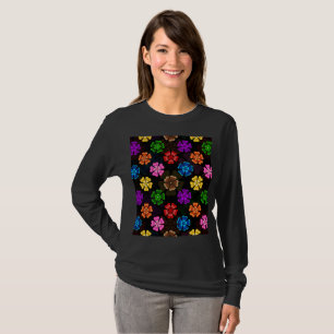 Farbige Retro-Regenbogen-Blumen-Design Schwarz T-Shirt