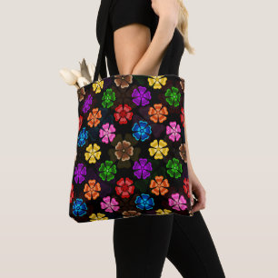Farbige Retro-Regenbogen-Blumen-Design Schwarz Tasche