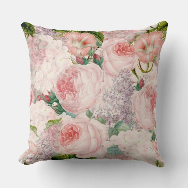 Farbige Retro-Rose Lilacs Blume Frühjahrsmuster Kissen (Vorderseite)