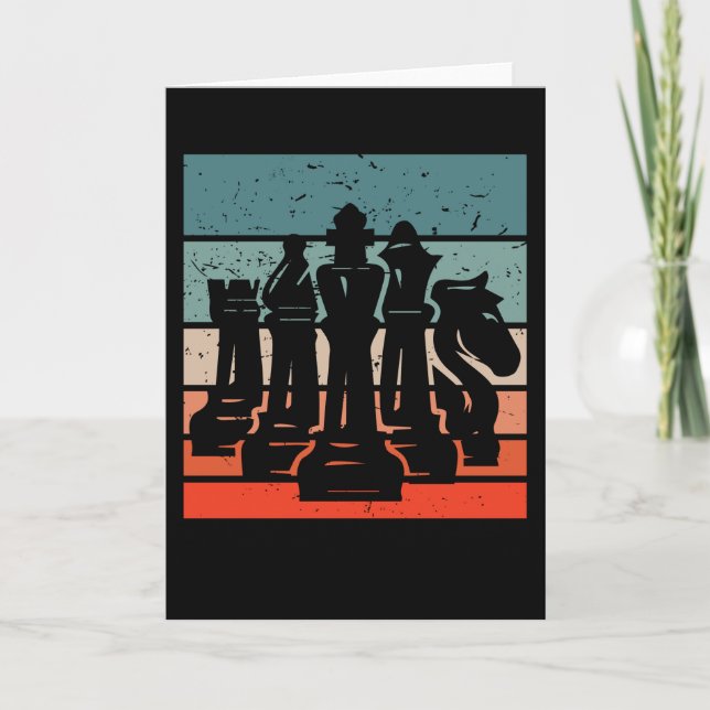 Farbige Retro-Vintage Schachfiguren Karte (Vorderseite)