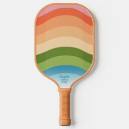 Farbige Retro-Wavy Lines Personalisierter Textname Pickleball Schläger
