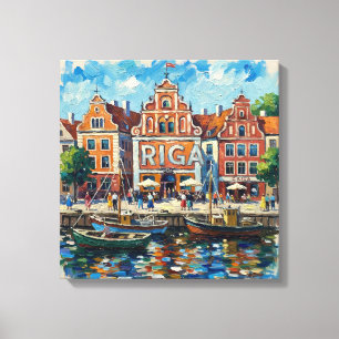 Farbige Riga-Wasserfront-Stadtansicht auf Leinwand