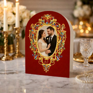 Farbige Rococo-Cartouche-Fotovorlage Hochzeit Einladung