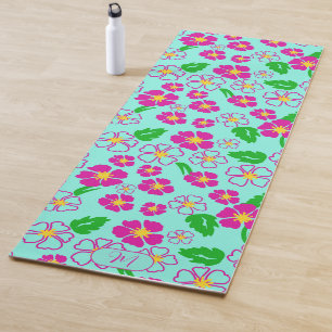 Farbige rosa blaue und grüne florale Yogamatte