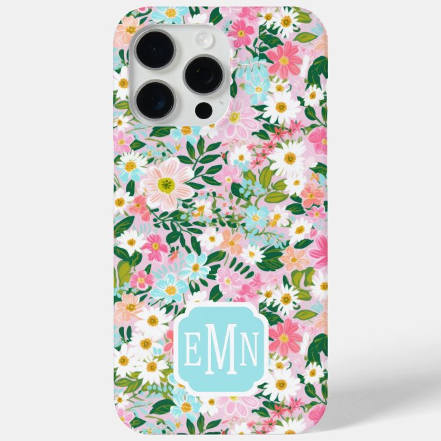 Farbige rosa Blumen-Garten-Monogramm  Case-Mate iPhone Hülle (Rückseite)