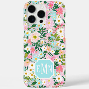 Farbige rosa Blumen Garten Monogramm iPhone 16 Pro Max Hülle