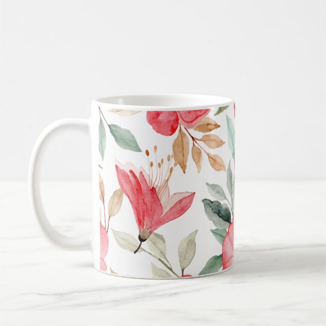Farbige, rosa Blumenmuster  Kaffeetasse (Links)