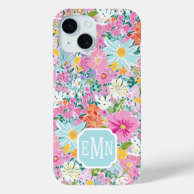 Farbige rosa Garten-Monogramm Case-Mate iPhone Hülle (Rückseite)