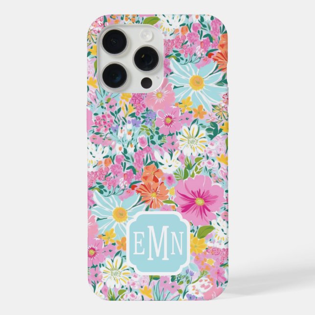 Farbige rosa Garten-Monogramm iPhone 15 Pro Max Hülle (Rückseite)