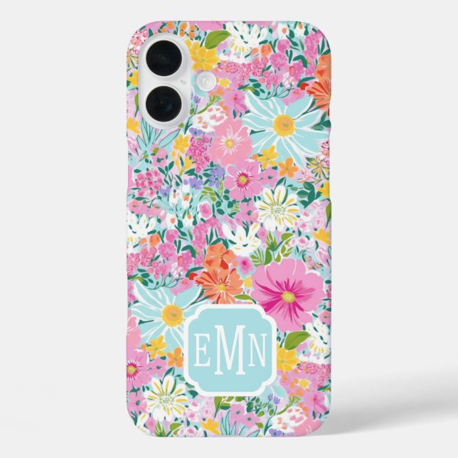 Farbige rosa Garten-Monogramm iPhone 16 Plus Hülle (Rückseite)